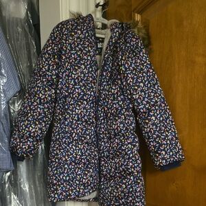 Lands' End Kids Multicolor Puffer Coat with Faux Fur Hood